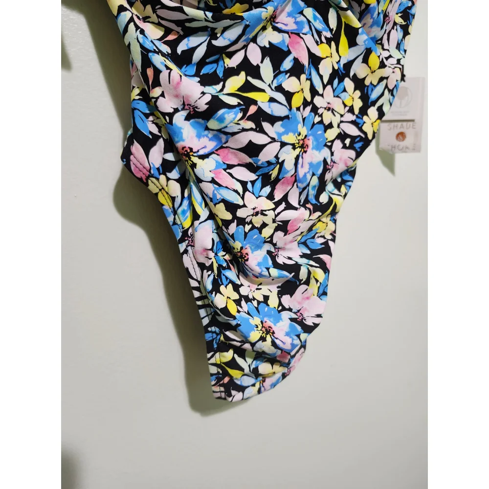 Women's Shade & Shore One-Piece Swimsuit Size M Floral Black Blue